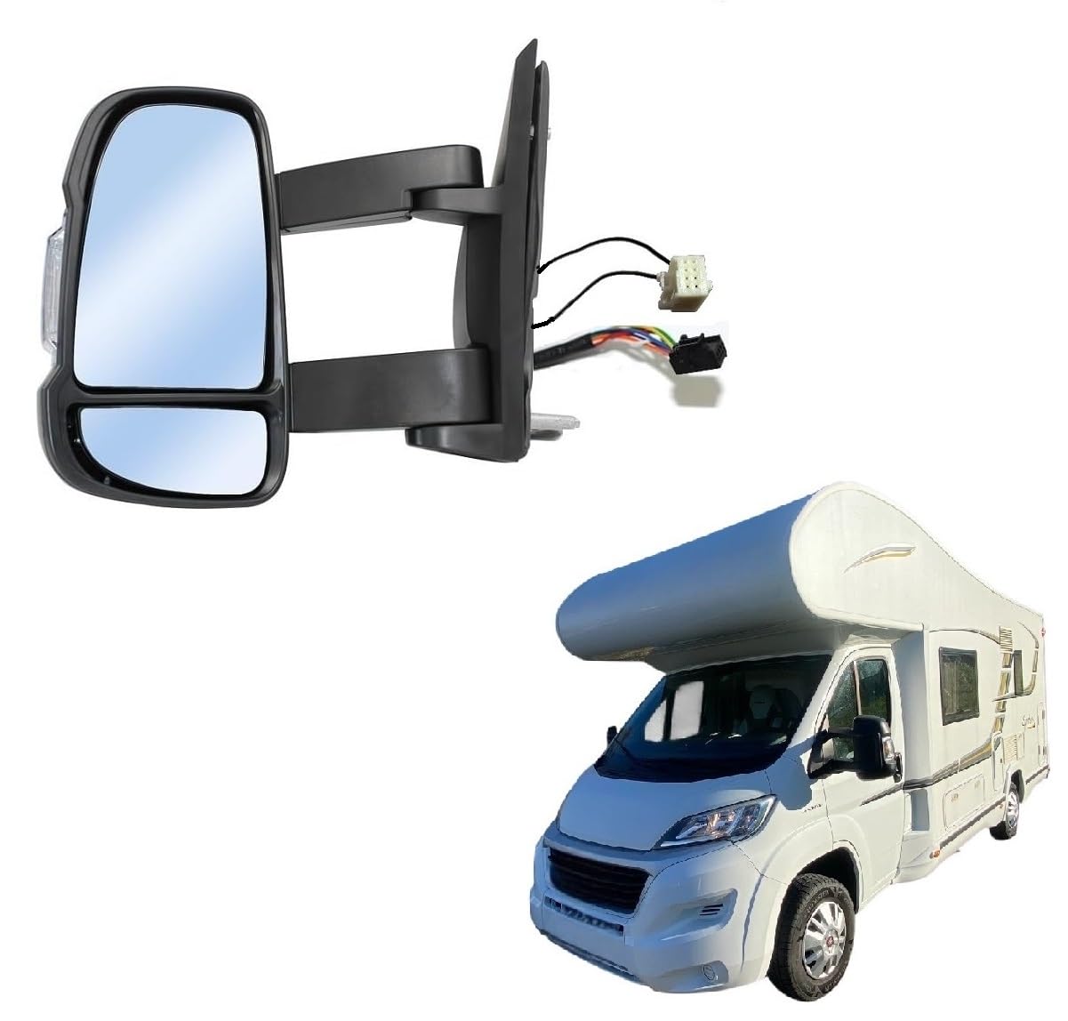 Specchietto Elettrico Sinistro CAMPER BOXER Con Sonda di Temperatura Braccio Medio 15 cm Retrovisore Termico SX Dal 2006-2024,Sbrinamento rapido,Freccia Integrata