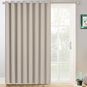 Yakamok Tatal Blackout Thermal Insulated Curtains, Noise Reducing Barrier Panel for Sliding Glass Door, Full Light Blocking Patio Door Extra Wide Curtains, Natural, W100 x L96, 1 Panel