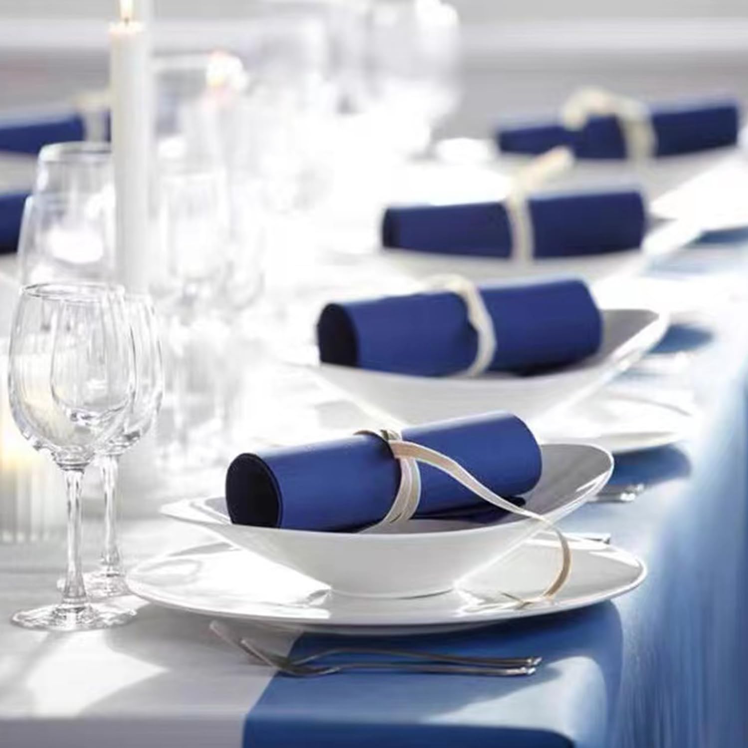 Paquete de 50 servilletas de papel desechables Royalblue con tacto de lino, servilletas de mano para baño, bodas, fiestas, cenas, tamaño 40 x 40 cm