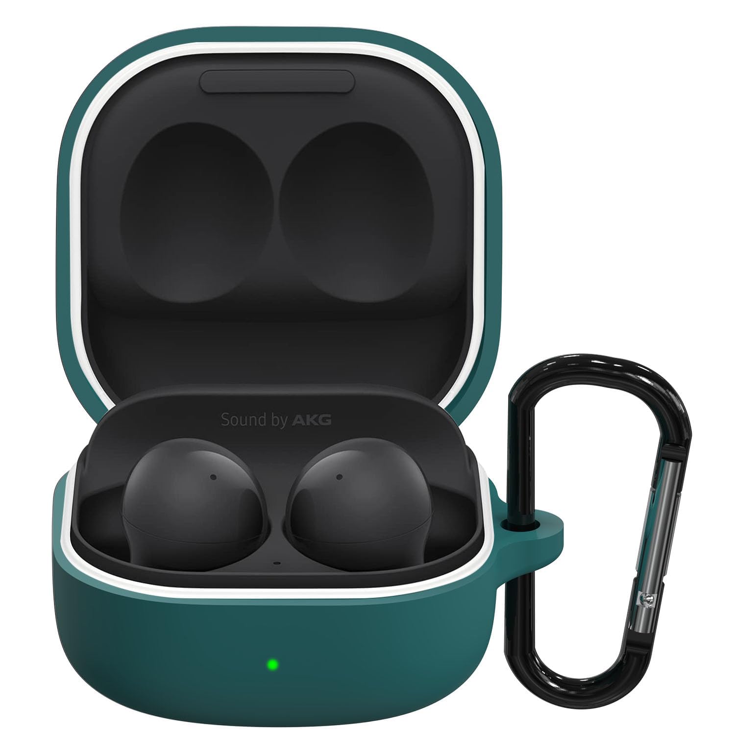 Sounce Portable Silicone Case Cover Scratch-Resistant, Non-Slip Grip, Carabiner Clip Compatible with Keychain for Samsung Galaxy Buds 2 Full Protection Shockproof Case Cover Anti Fall Anti Dust(Green)