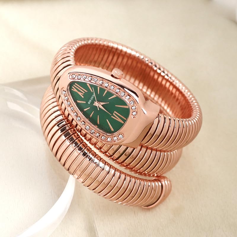 Image of Ladies Snake Bracelet Fashion Watch - Creative Quartz Design, Personality Oval Dial, 50m Waterproof