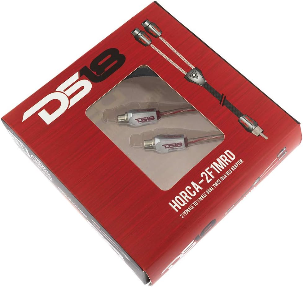 DS18 HQRCA-1F2MKIT RCA Y Adapter or Splitter - 2-Male to 1-Female RCA Connectors Extension Cord - Connect Subwoofer or Amplifier to TV, CD, DVD Player (Pack of 2 - Red & Black)