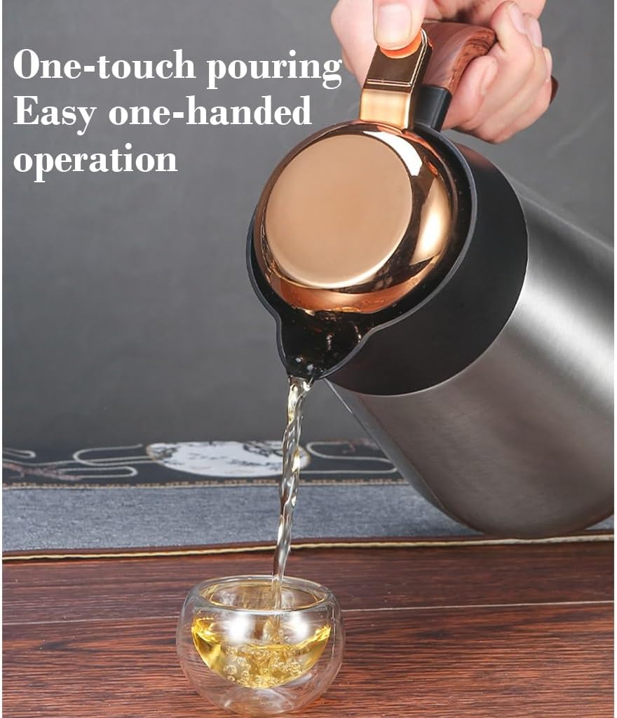 LEIYTFE Separate Tea and Water Vacuum Teapot,Stainless Steel Thermal Carafe,Strainers for Loose Tea,54oz Double Walled Thermal Coffee Pot or Milk Kettle or Tea Pot(Black)