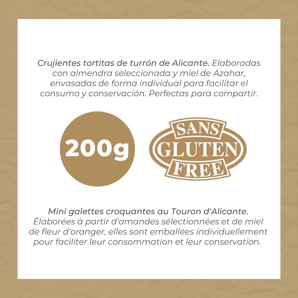 1880 - Tortitas de Turrón de Alicante Sin Gluten, Calidad Suprema, Típico Dulce Navideño, Receta Artesanal, 200g