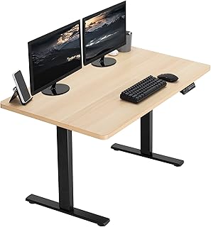 VIVO DESK-KIT-1B4C Electric 43 x 24 Inch Standing Desk with Memory Height Adjustment 1B Series Integrated Light Wood Top with Black Frame