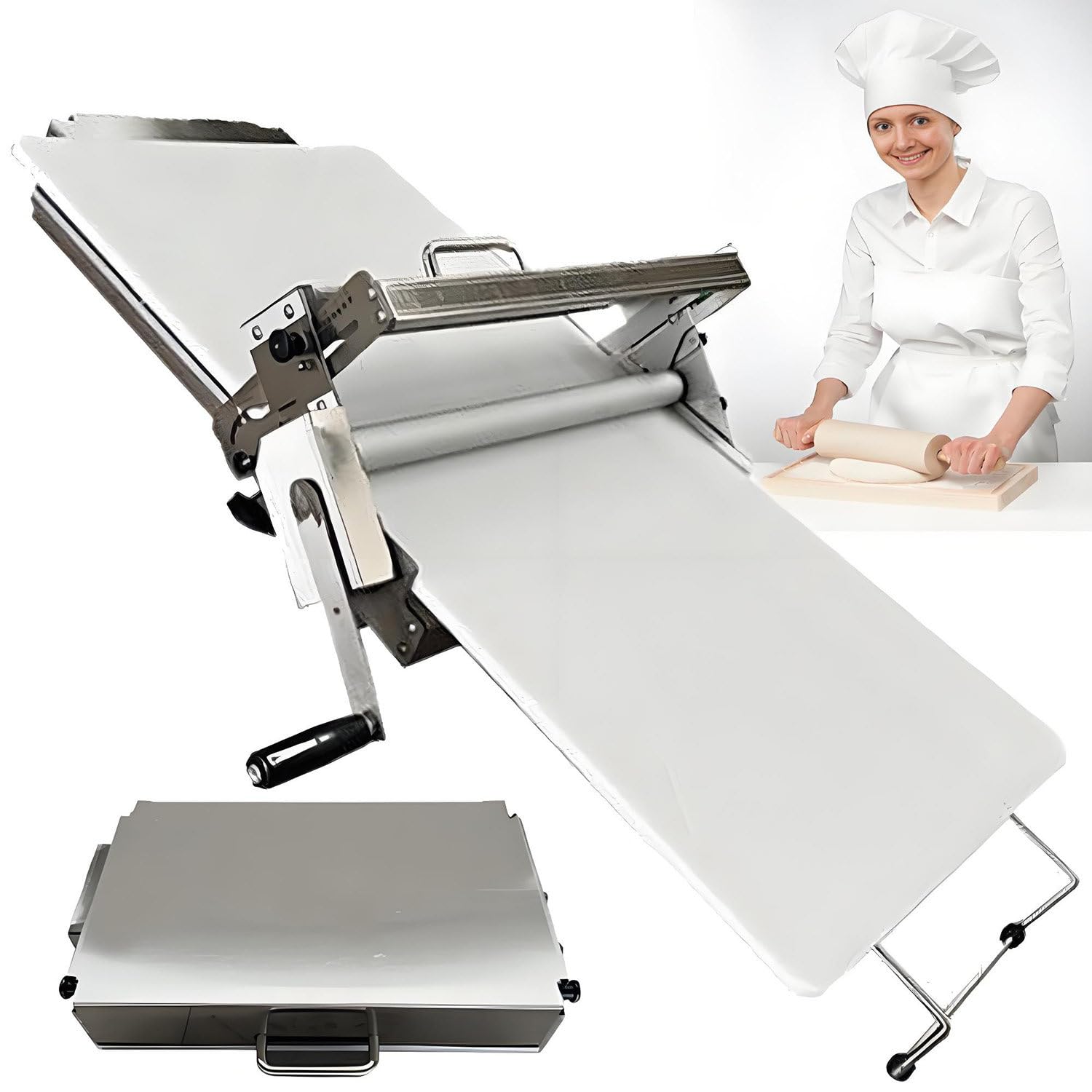 Sfogliatrice manuale per impasto, rullo pieghevole compatto in acciaio inox, spessore regolabile per cottura, attrezzatura da cucina, cottura domestica, grado professionale