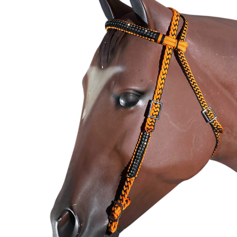 HILASON Horse Bridle Headstall Flat Braided Paracord Crystal