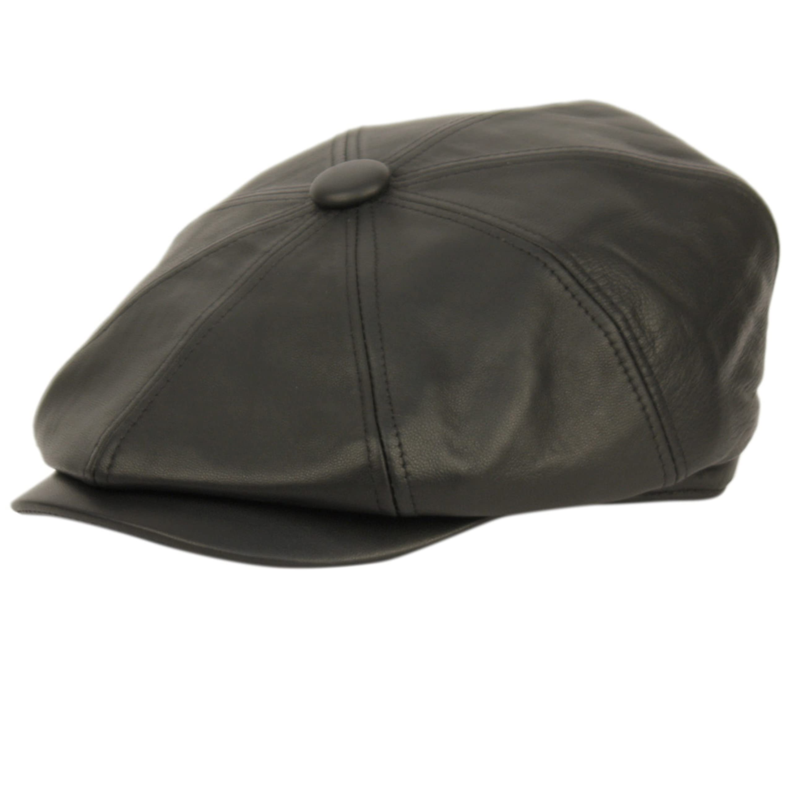 Men Genuine Newsboy Leather Hat Cap (as1, Alpha, l, Black)