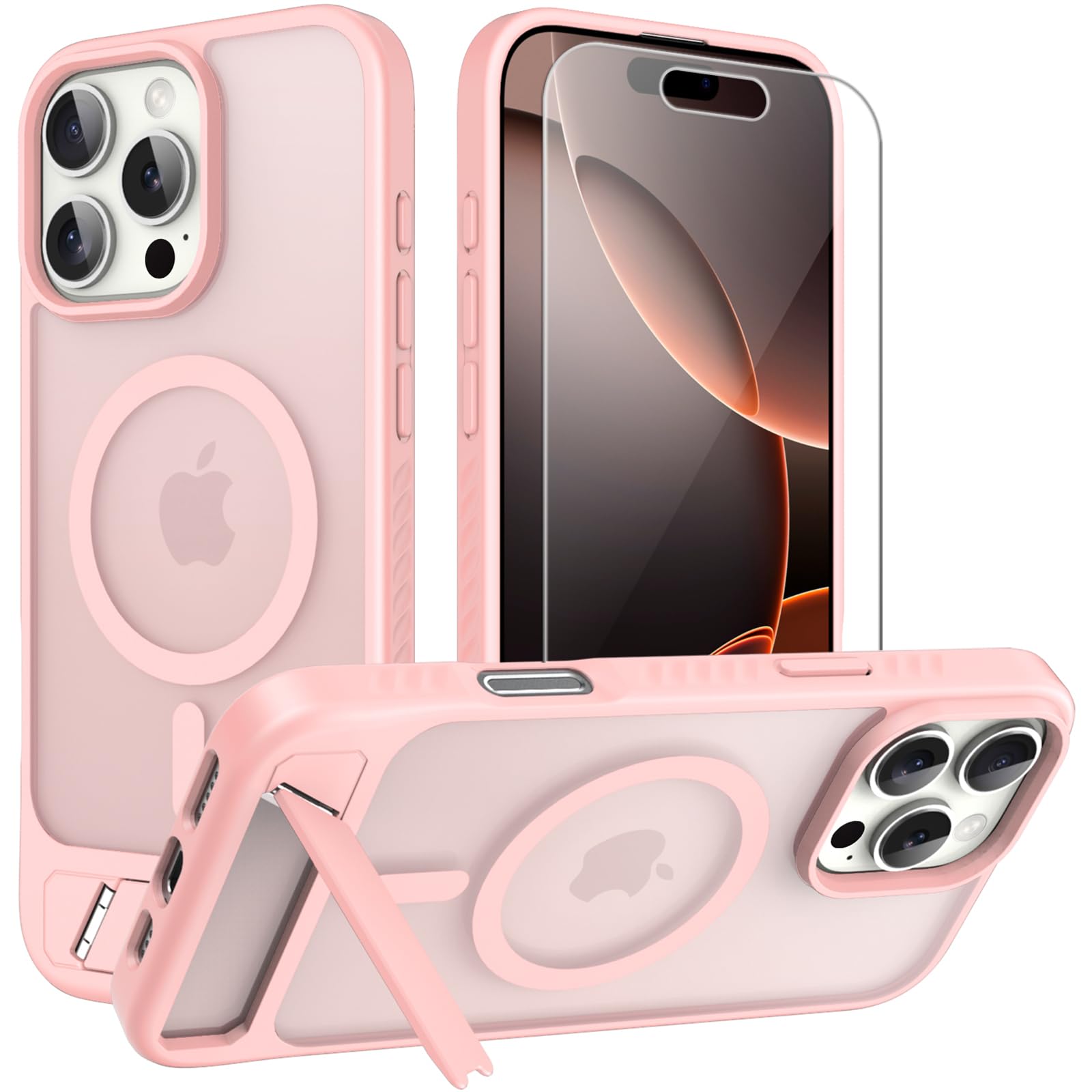 for iPhone 16 Pro Max case: [fit for Magsafe] Strong Magnetic & Invisible Stand, Military-Grade Protection with Screen Protector, Adjustable Kickstand