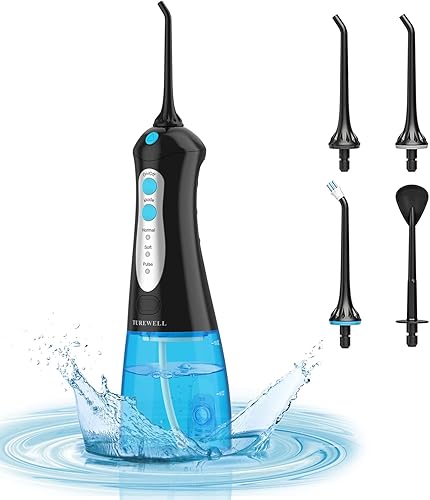 Irrigador dental de agua inalámbrico para dientes y aparatos ortopédicos, irrigador dental portátil de 10.1 fl oz, 3 modos de selección de hilo