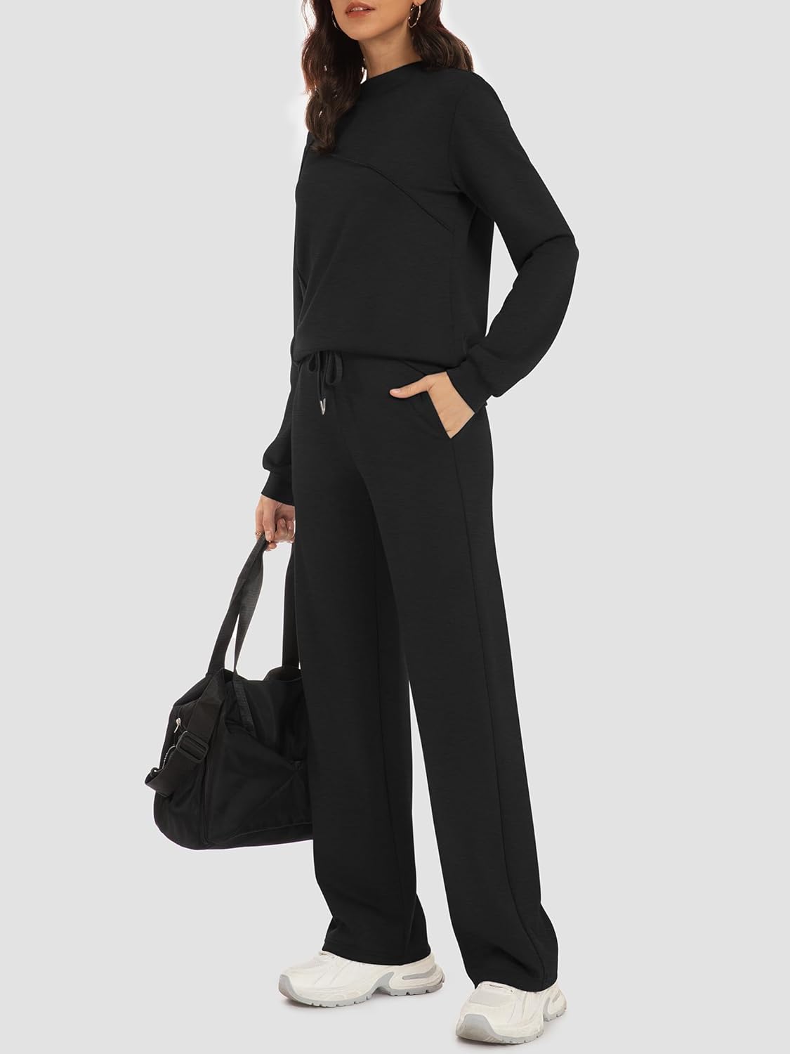 Casly Lamiit Women's 2 Piece Lounge Set Trendy Casual Outfits Boat Neck Sweatshirt Wide Leg Sweatpants Travel Tracksuit Sets - Image 3