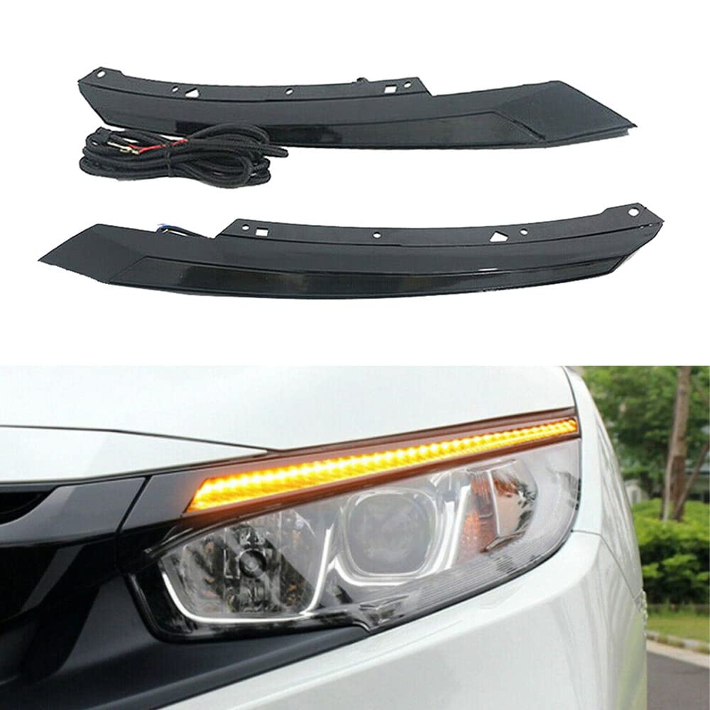 Riloer 3 colori Faro Sopracciglia Luci Diurne DRL Luce Bianca Compatibile con H0NDA Civic 10th 2016-2021, Guida Anteriore Ambra Foglight Segnale di Direzione Blu Luce Notturna