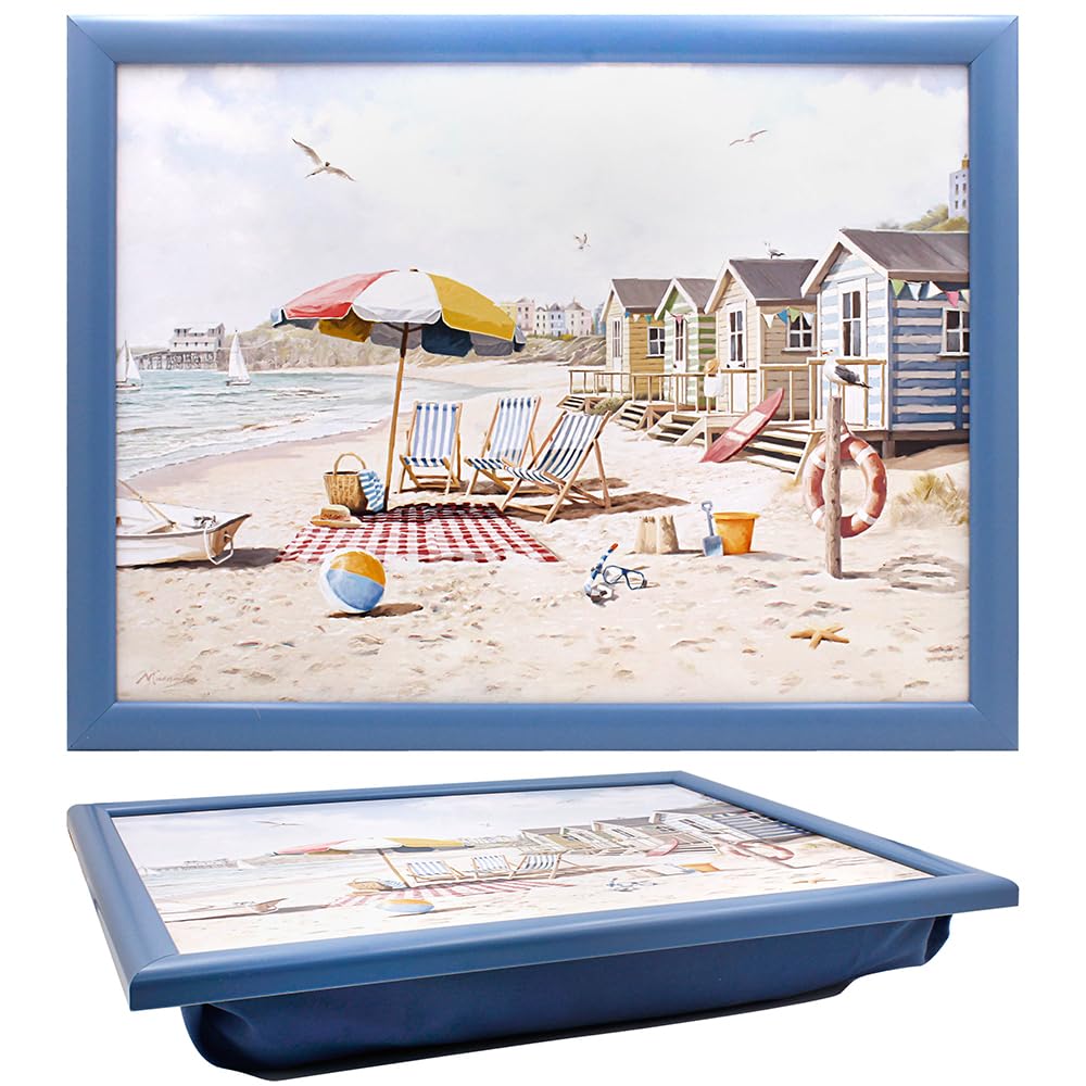 The Leonardo Collection Macneil Sandy Beach Wooden Kitchenware Sandy Beach Laptray For Food Serving | Comfortable Lap Trays With Bean Bag Cushion | Durable Lap Trays For Eating On Lap For Adults
