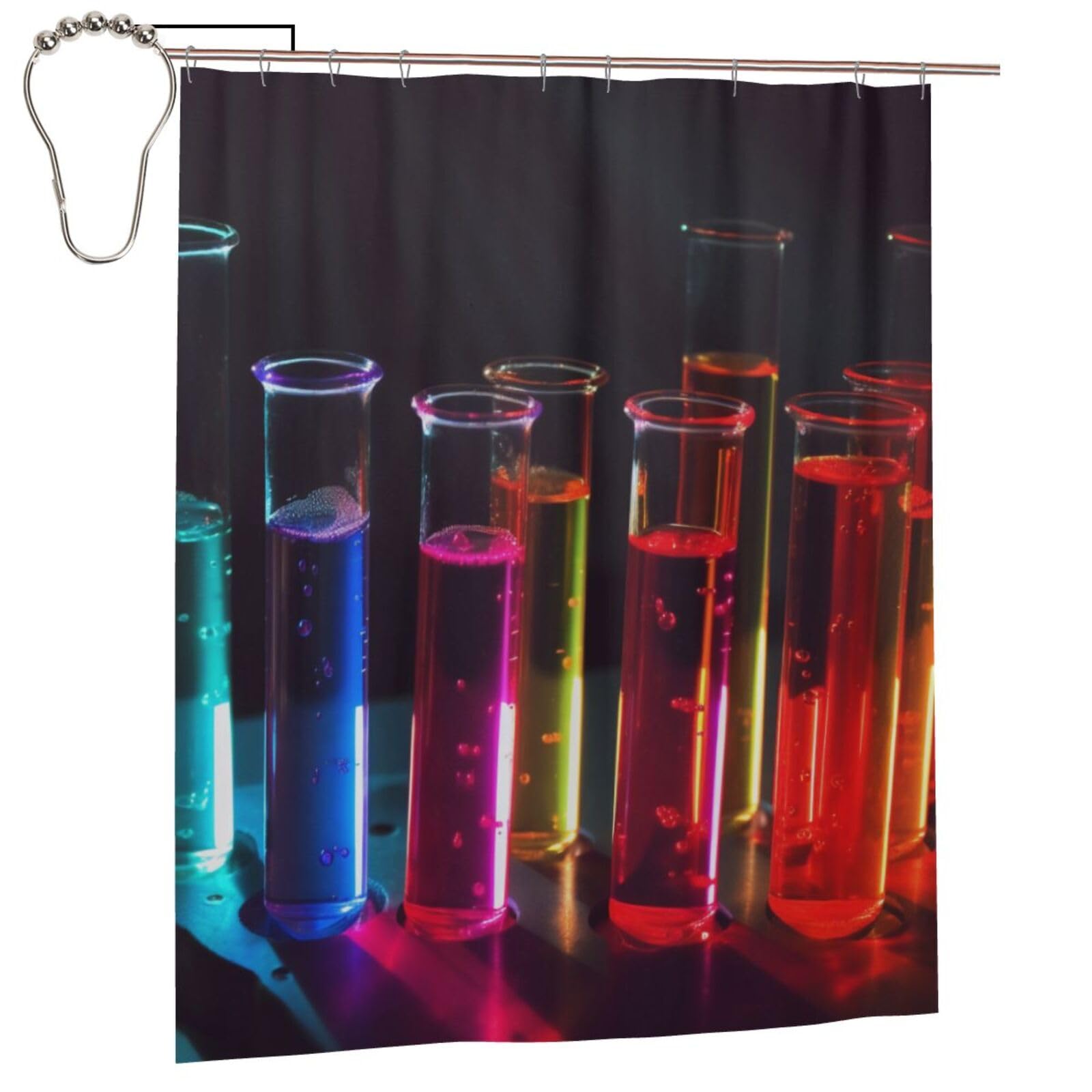 BWWHCCTI Chemistry Test Tube Printed Shower Curtain With 12 Iron Hooks Opaque Quick Drying Waterproof Shower Curtains Sets For Bathroom 152x183 Cm