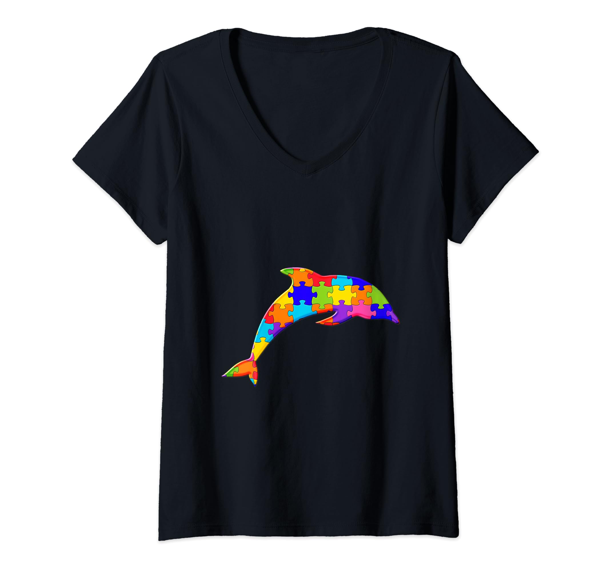 Dolphin Fish Jigsaw Autism Puzzle V-Neck T-Shirt