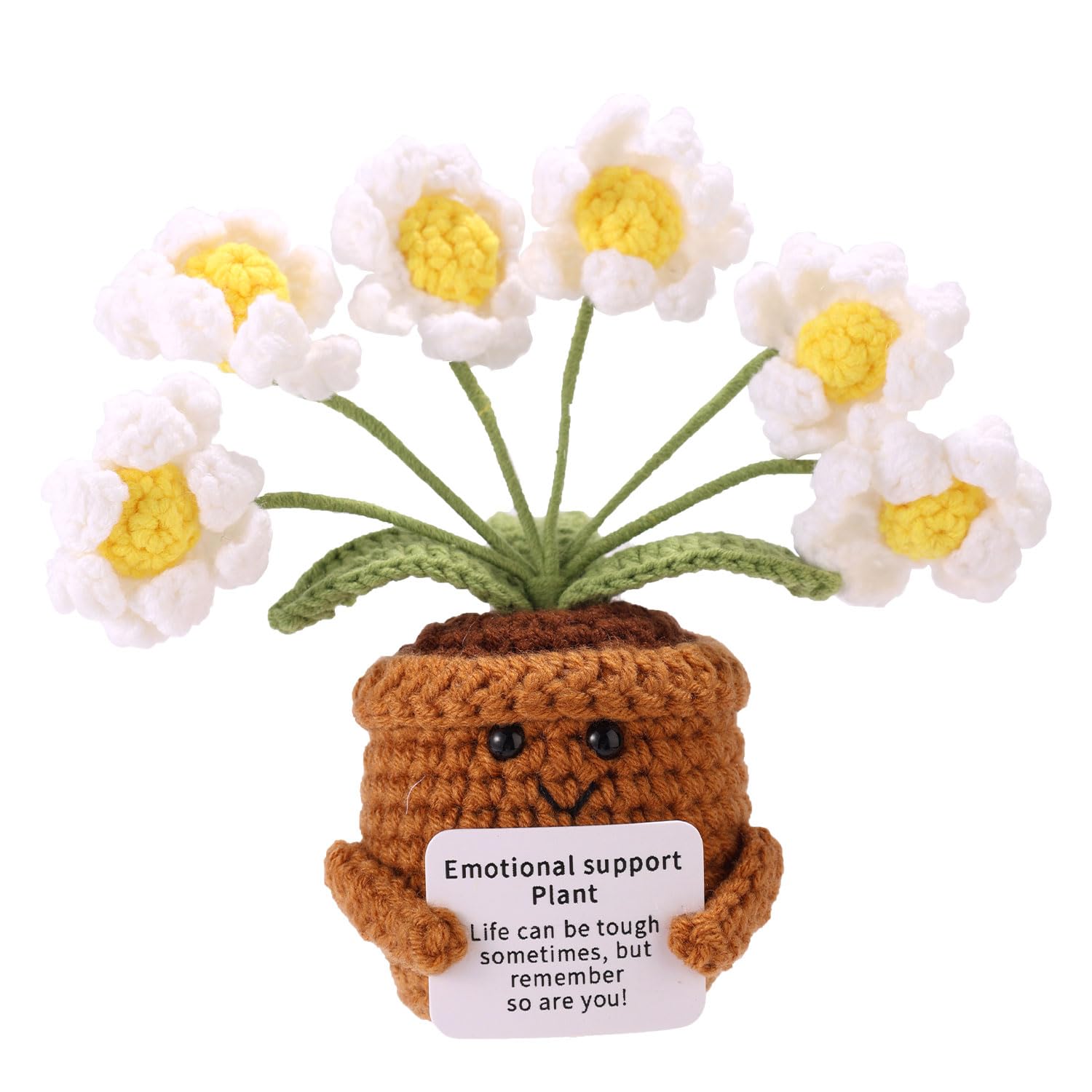 TOYMIS Crochet Daisy, Handmade Knitted Positive Support Plant Daisy Inspirational Flower Pot Doll Suitable for Balcony Living Room Bedroom Office Desk Decor