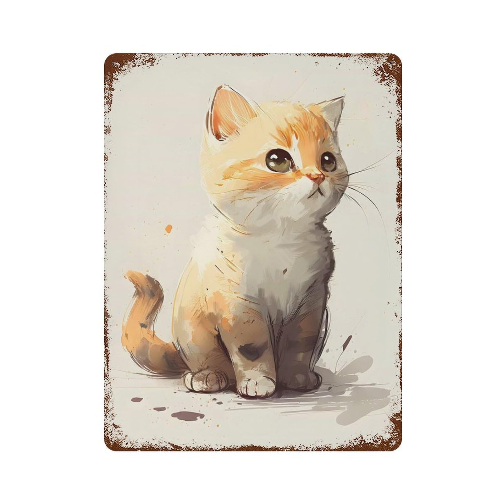 Little Feline 15.7"x11.8" Weathered Tin Sign, Rustic Home Decor for Living Room, Hallway And Home Decor
