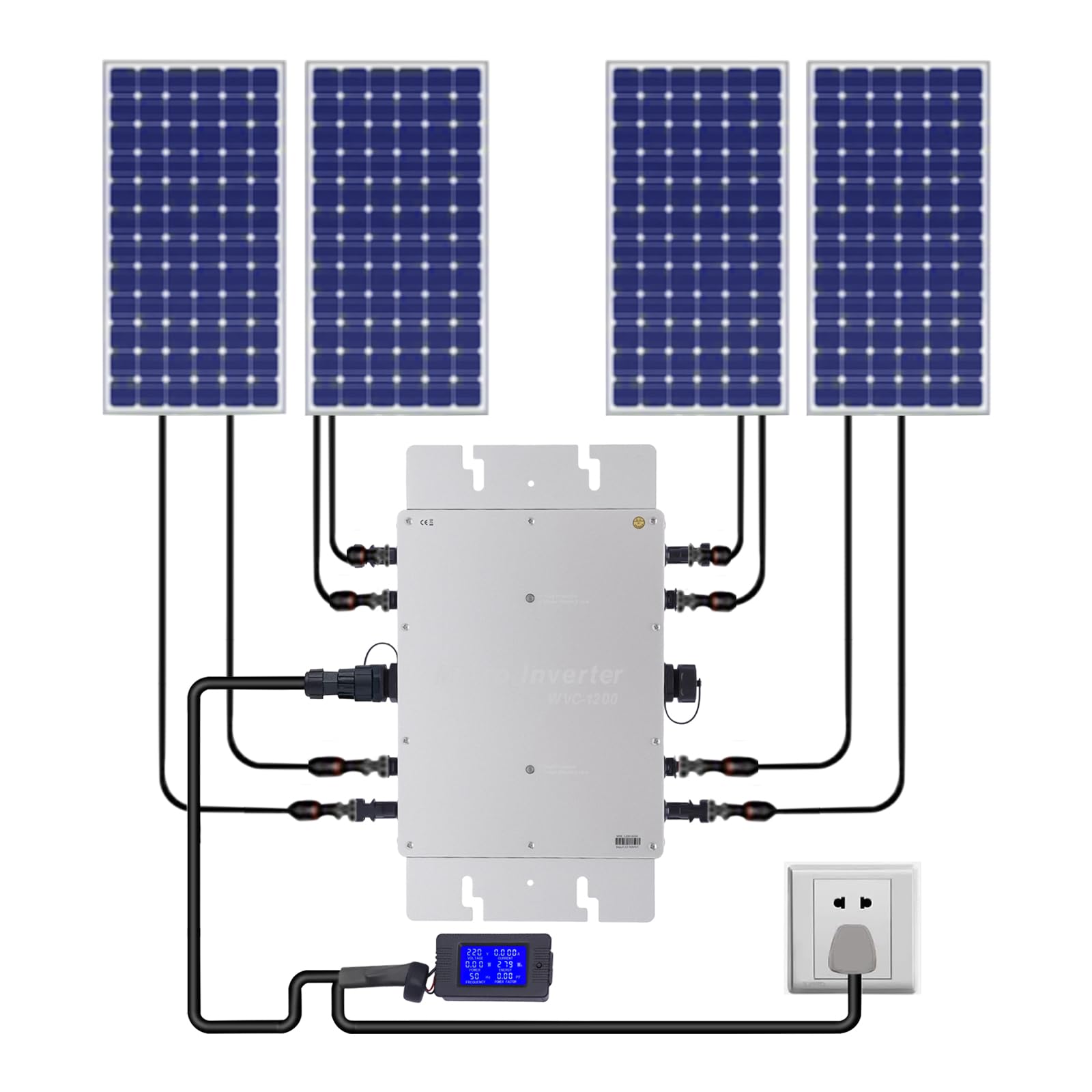 Solar Wechselrichter Mikro Wechselrichter Wasserdichter Netzbinder Wechselrichter PV Solar Grid Tie Micro Inverter Modul LCD Anzeige Elektrische Isolierung 1200W (Silver)