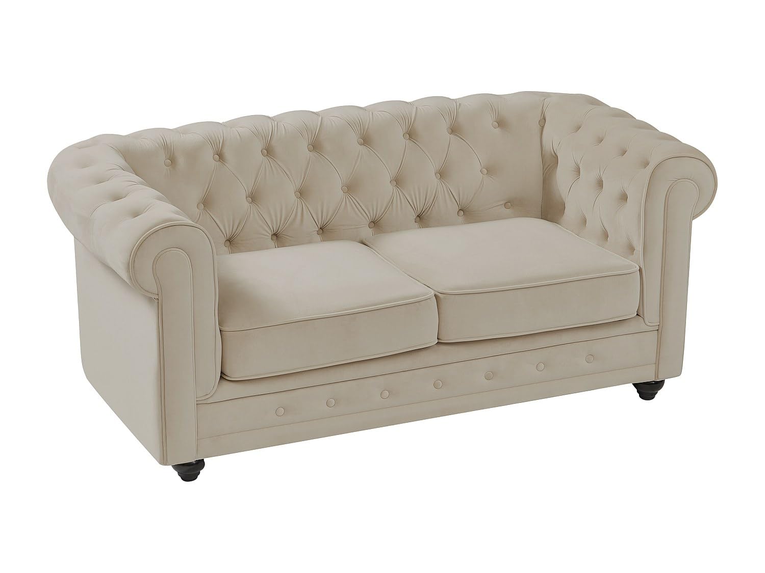 Vente-​unique - Canapé 2 Places en Velours Beige Chesterfield
