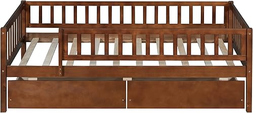 Miniatura 4 de Harper & Bright Designs Cama individual diurna con dos cajones, marco de cama tamaño individual de madera con barandas en forma de valla y