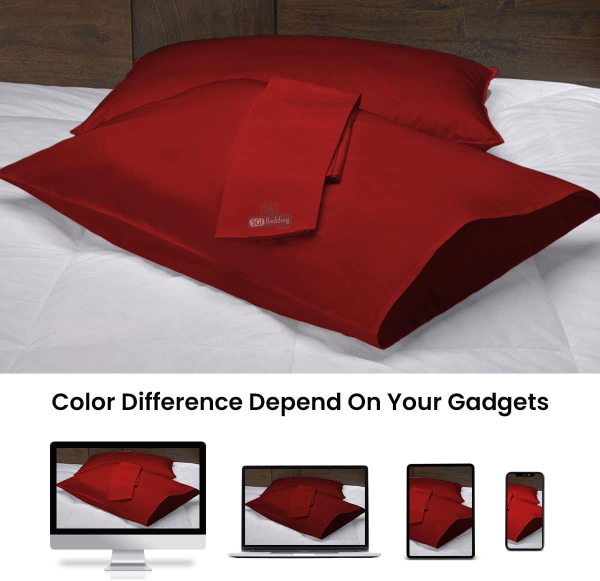 SGI bedding 800 TC Egyptian Cotton Pillow Case - King Size Pillowcases - 800 Count Pillow Cover for King Size Bed - Soft and Durable King Size Cotton Cases in 800 TC Set of 2 Burgundy