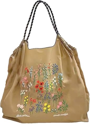 Eco Bag, Embroidery Shopping Bag, Embroidery Eco Bag, Women's Bag, Shopping Bag, Large Capacity, Storage, Stylish, Cute, Nylon Bag, Ball & Chain, Eco Bag, Foldable, Fashionable, Lightweight,
