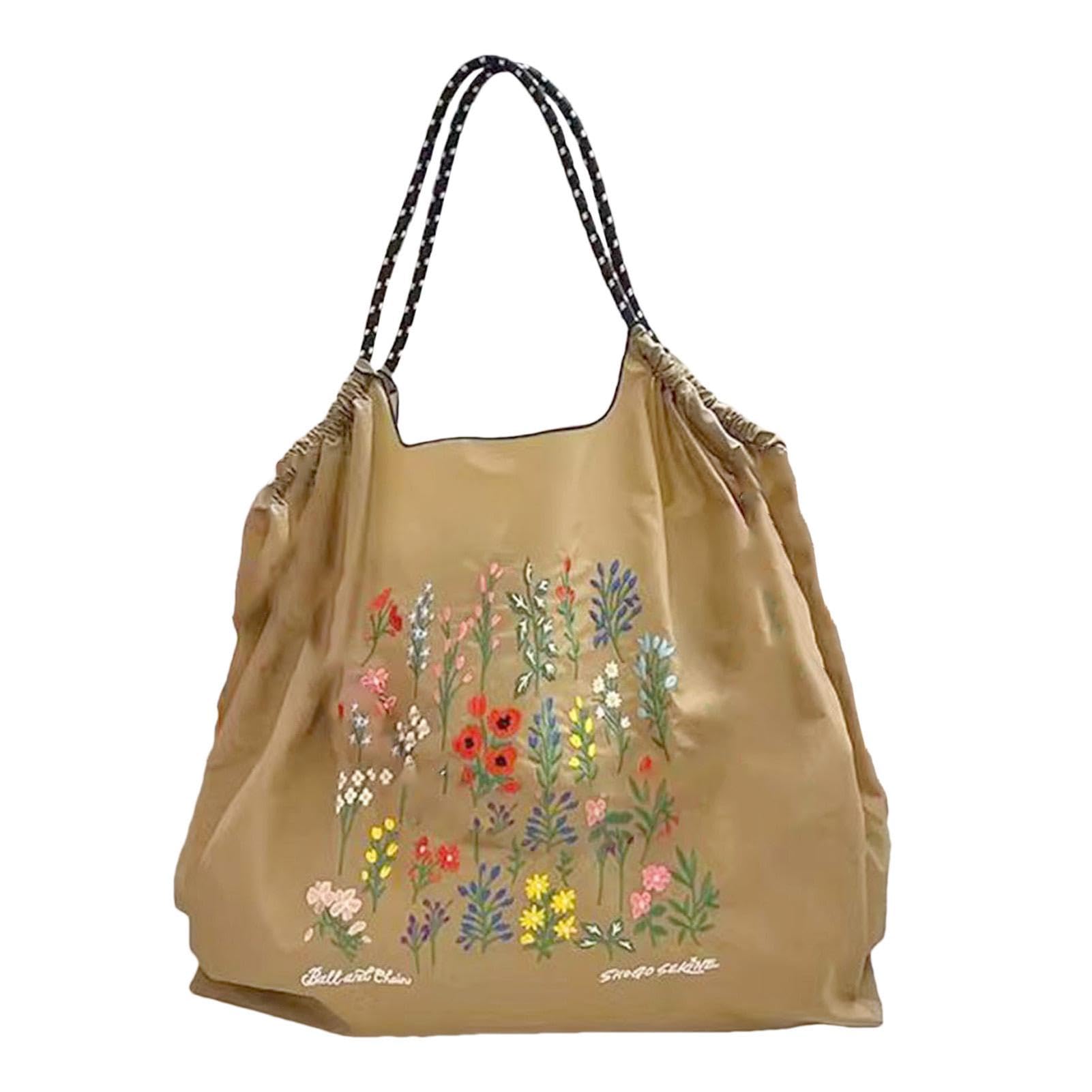 [YZTTCD] ボールアンドチェーン エコバッグ ヴィンテージショッピングバッグ 刺繍折りたたみバッグトートバッグ 大容量 軽量 ファッションプリントショルダーバッグ おしゃれ 実用的 買い物や旅行に最適