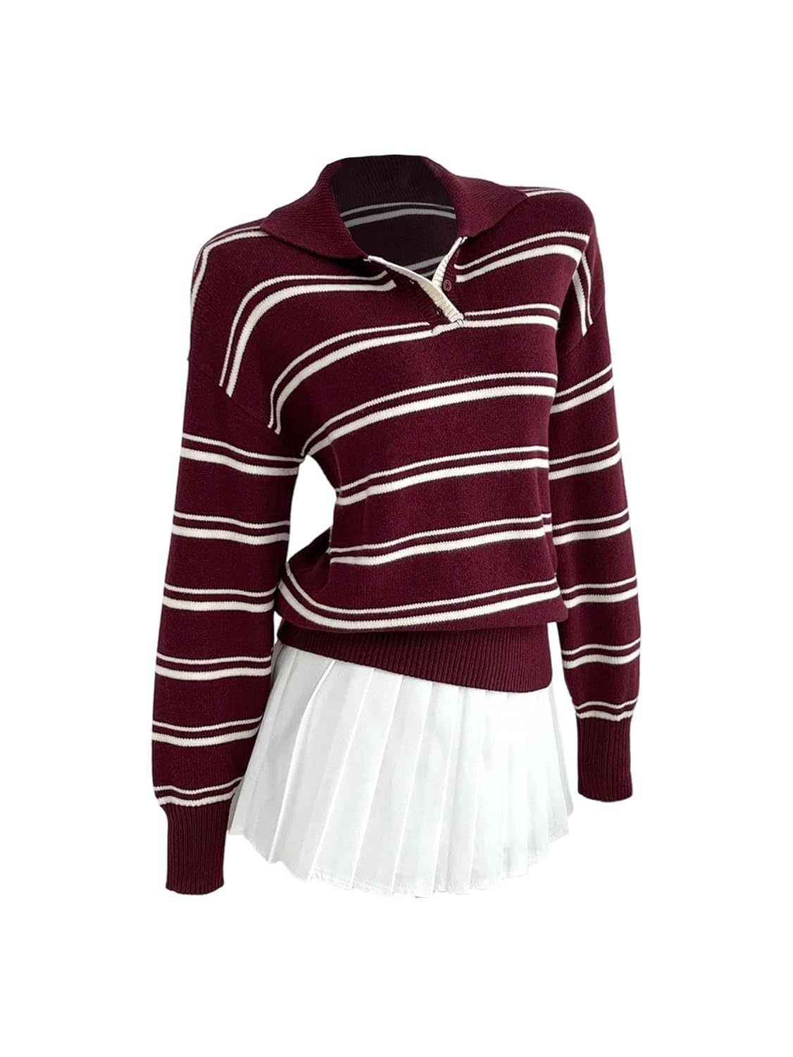 Verdusa Womens Striped Sweater Preppy Button Up Sweaters Collared Lightweight Knit Pullovers Jumper Tops