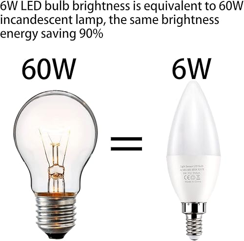 Miniatura 7 de Bombillas de luz del atardecer al amanecer, bombilla con sensor de luz E12, equivalente a 3000 K, bombilla LED E12 de 60 W, encendido y apagado