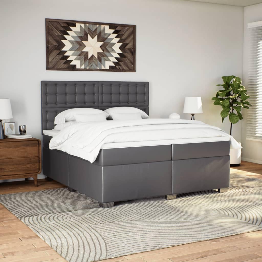 Cama Box Spring con colchón Estructura Cama Bed Frame Cama con colchon somier Mueble Cama Cuero sintético Gris 200x200 cm - 3290738