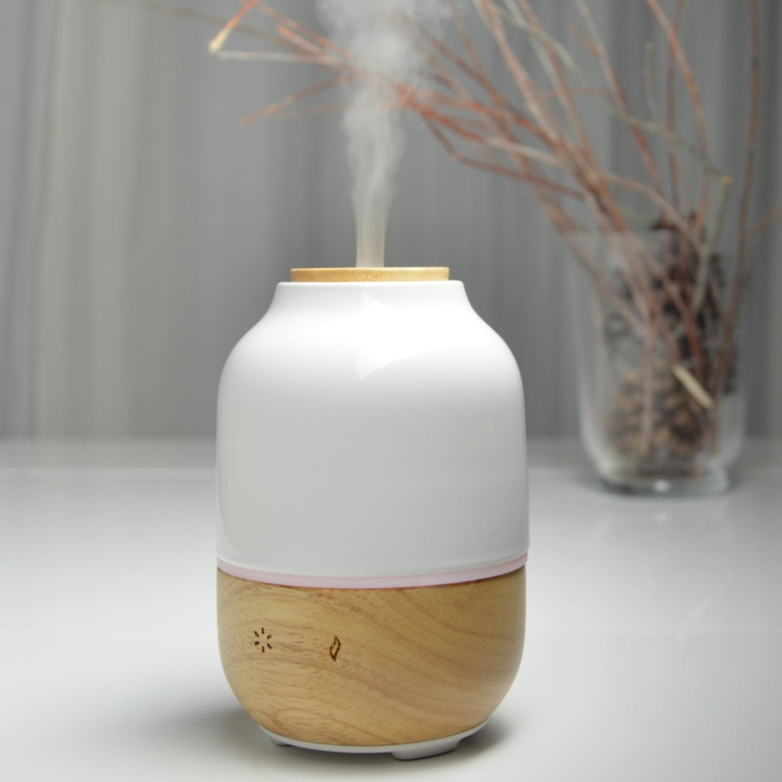 Zen'Arôme - Difusor ultrasónico de aceites esenciales Purisia (hasta 40 m²) - Difusión en frío para aromaterapia - Modo continuo o alternado - Iluminación multifunción - Cerámica y madera