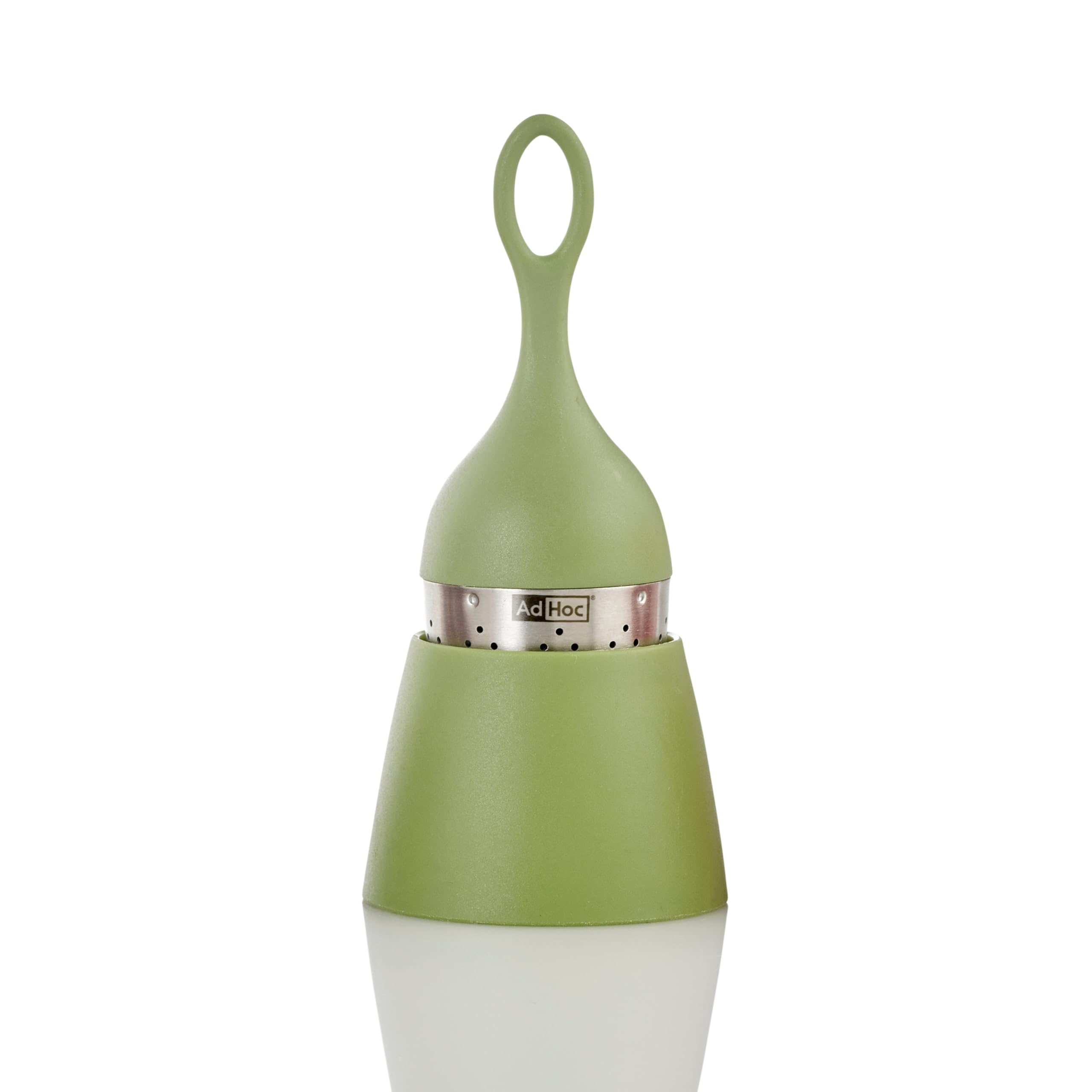 AdHoc Floatea Floating Tea Infuser Green, Loose Leaf Tea Filter, Tea Strainer with Drip-Collector Stand, Easy Refill, Stainless Steel/Plastic, (H) 130 mm x (D) 40 mm, Dishwasher Safe