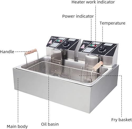 Miniatura 6 de Freidora comercial de 23.3QT22L con cesta y tapa, freidora eléctrica de 5000 W, freidora de aceite de encimera para papas fritas, anillos de