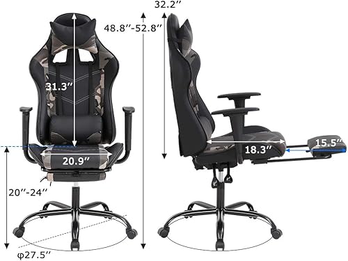 Miniatura 7 de Silla ergonómica para oficina y videojuegos de computadora, con masaje, piel sintética, altura ajustable, apoyo lumbar, reposacabezas, reposabrazos,
