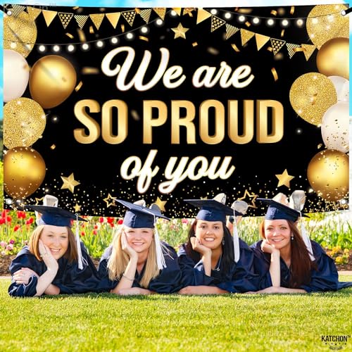 Image of KatchOn, Black We are So Proud of You Banner - XtraLarge, 72x44 Inch | Graduation Banner, Congratulations Decorations for Prom Congratulations Banner | Black and Gold Graduation Decorations 2026