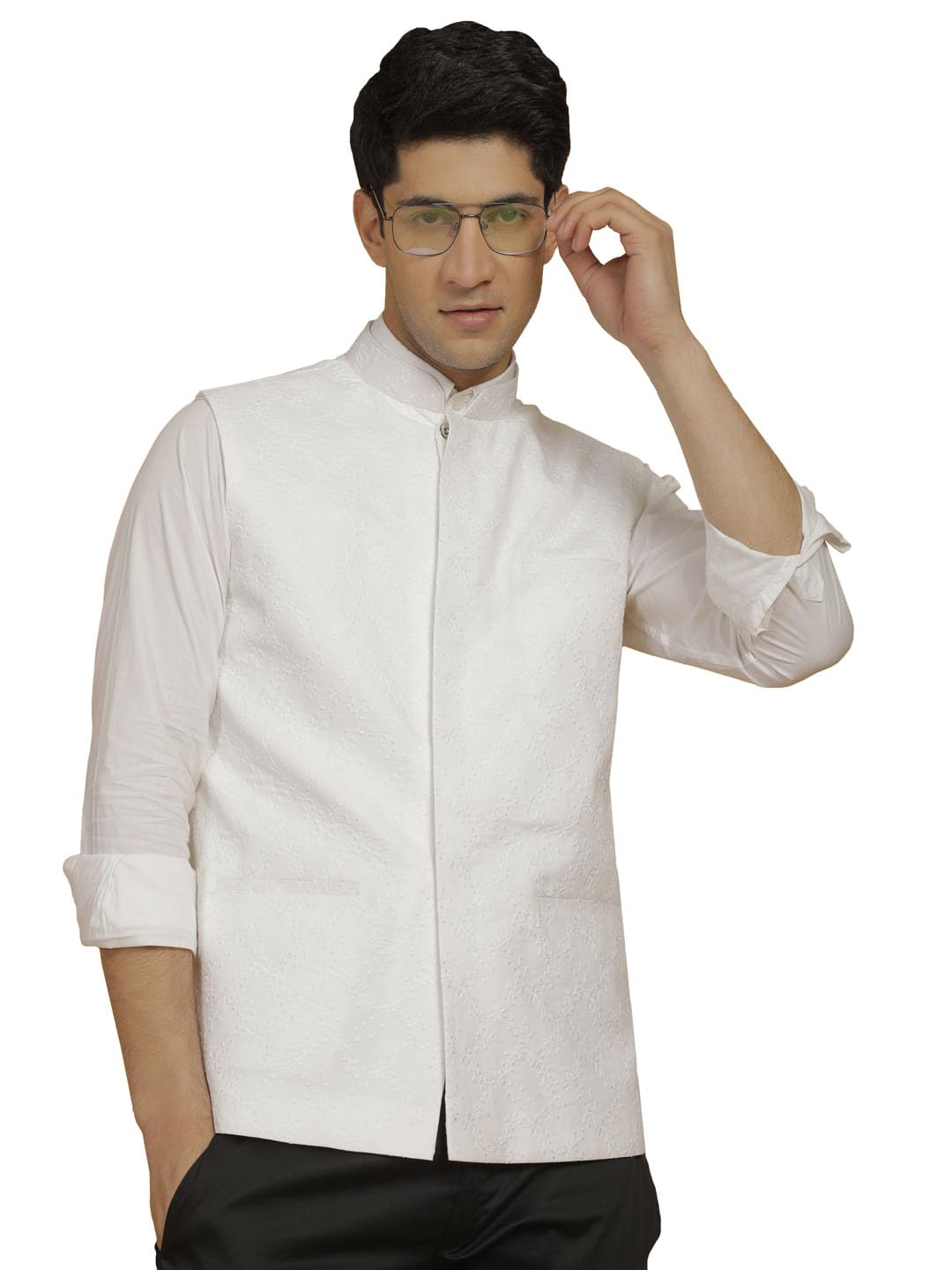 vastramay Men's Cotton Nehru Jacket I Allover Embroidered Jacket Regular Nehru Jacket I Fastive Party Wedding Neharu Jackets-picture-36