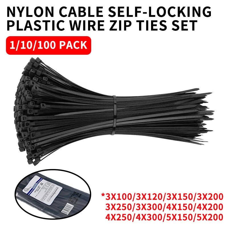 Zestaw opasek zaciskowych nylonowych 1000/250 szt., samozaciskowych, z łącznikami, sprzętem do(3x250mm,10 Pack)