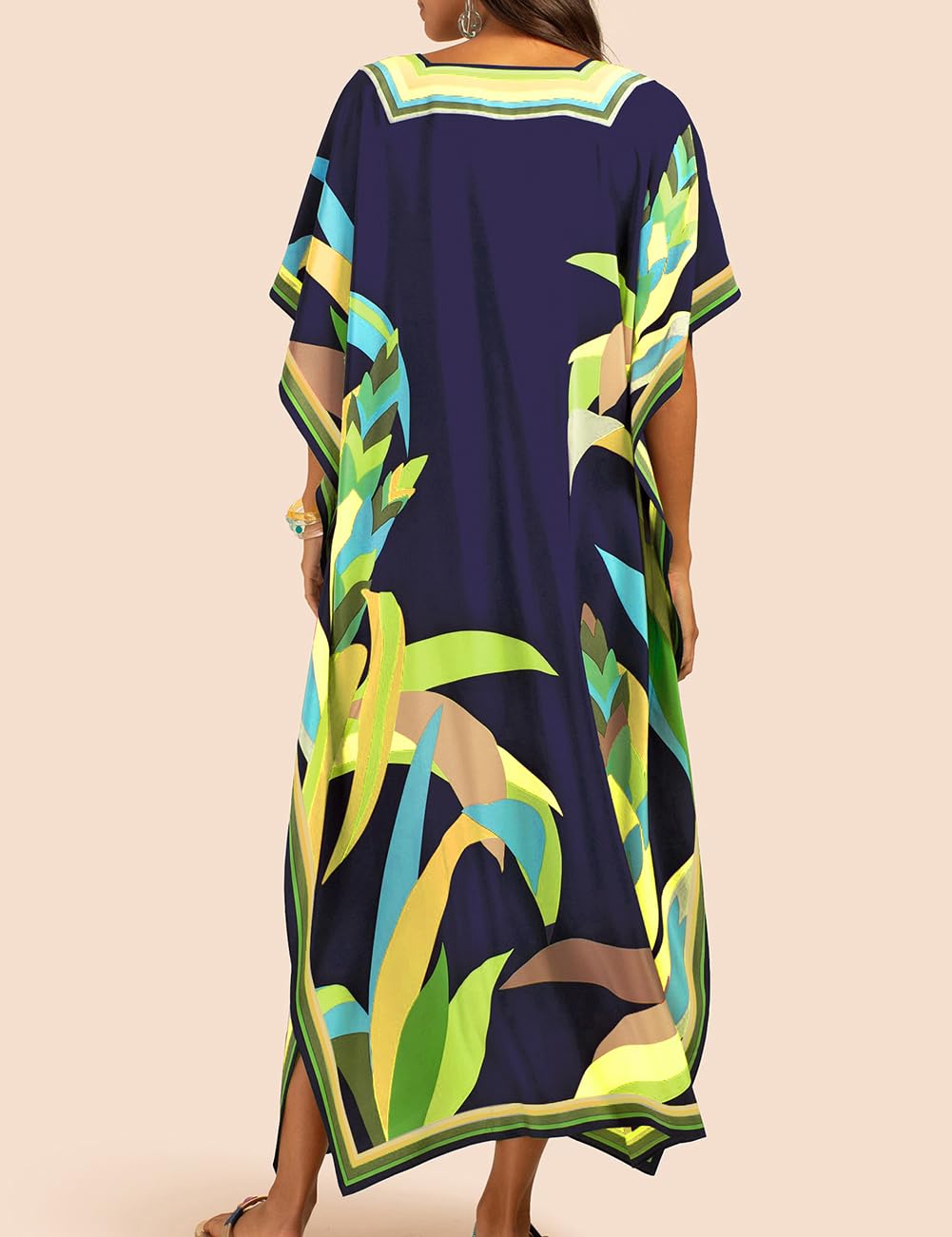 Bsubseach Mujer Casual Playa Kaftan Vestido Manga Corta Loungewear Caftan Traje de baño Cubrir