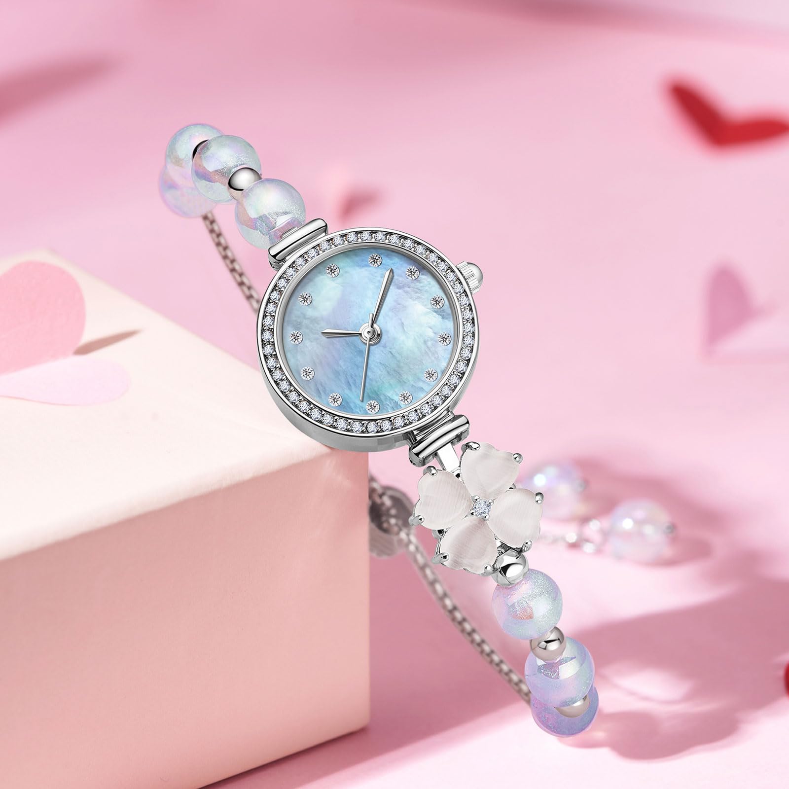 findtime Armbanduhr Damen Analoge Quarz Damenuhren Verstellbare Armband Exquisite Stylisches Elegante Vintage Uhr für Frauen Verstellbar Armreif Strass Design Schmuck Gold Weiß