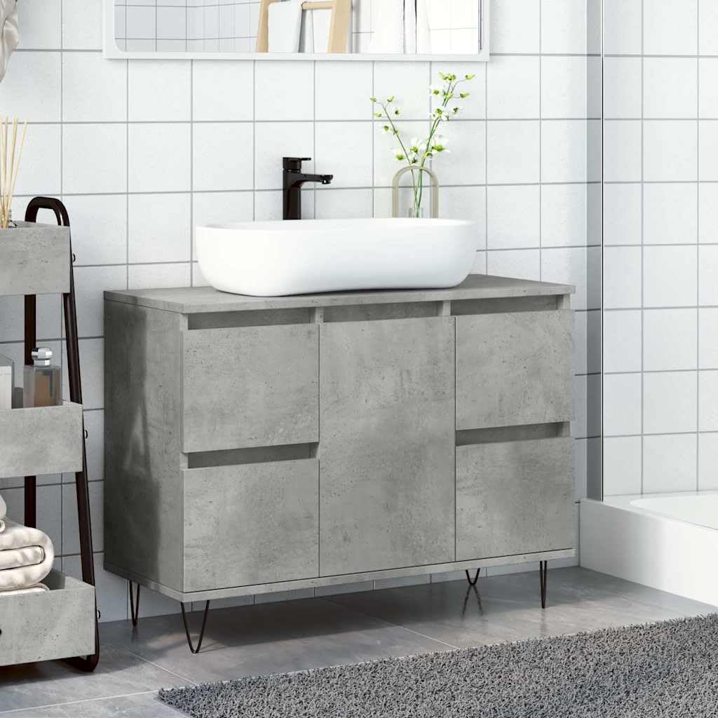 Armario de baño gris hormigón 80x33x60cm madera ingeniería 4 cajones