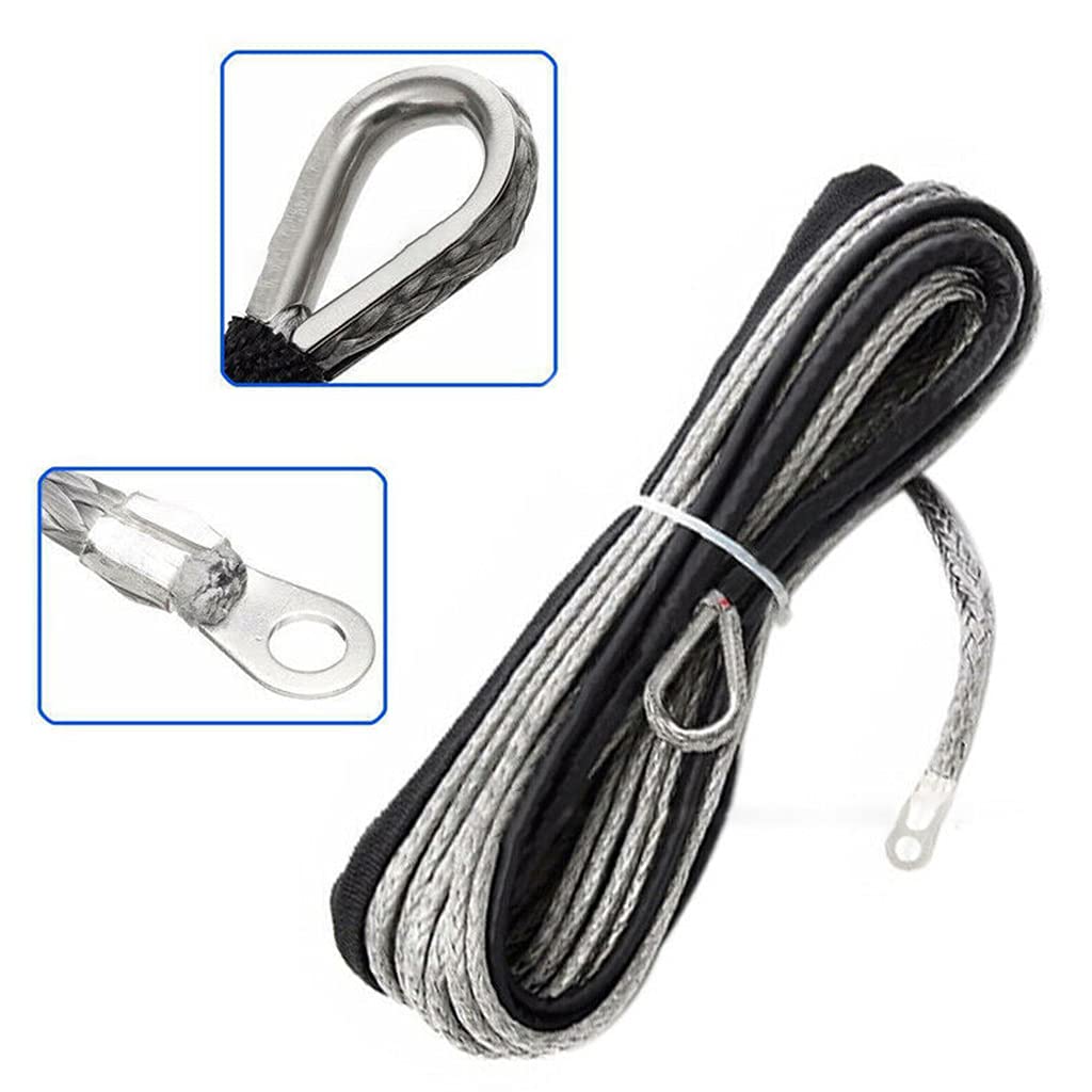 FACAILUO Winch Rope Line Cable with Sheath Gray Synthetic Tow Rope Car Wash Maintenance String Fit for Off-Road Vehicle