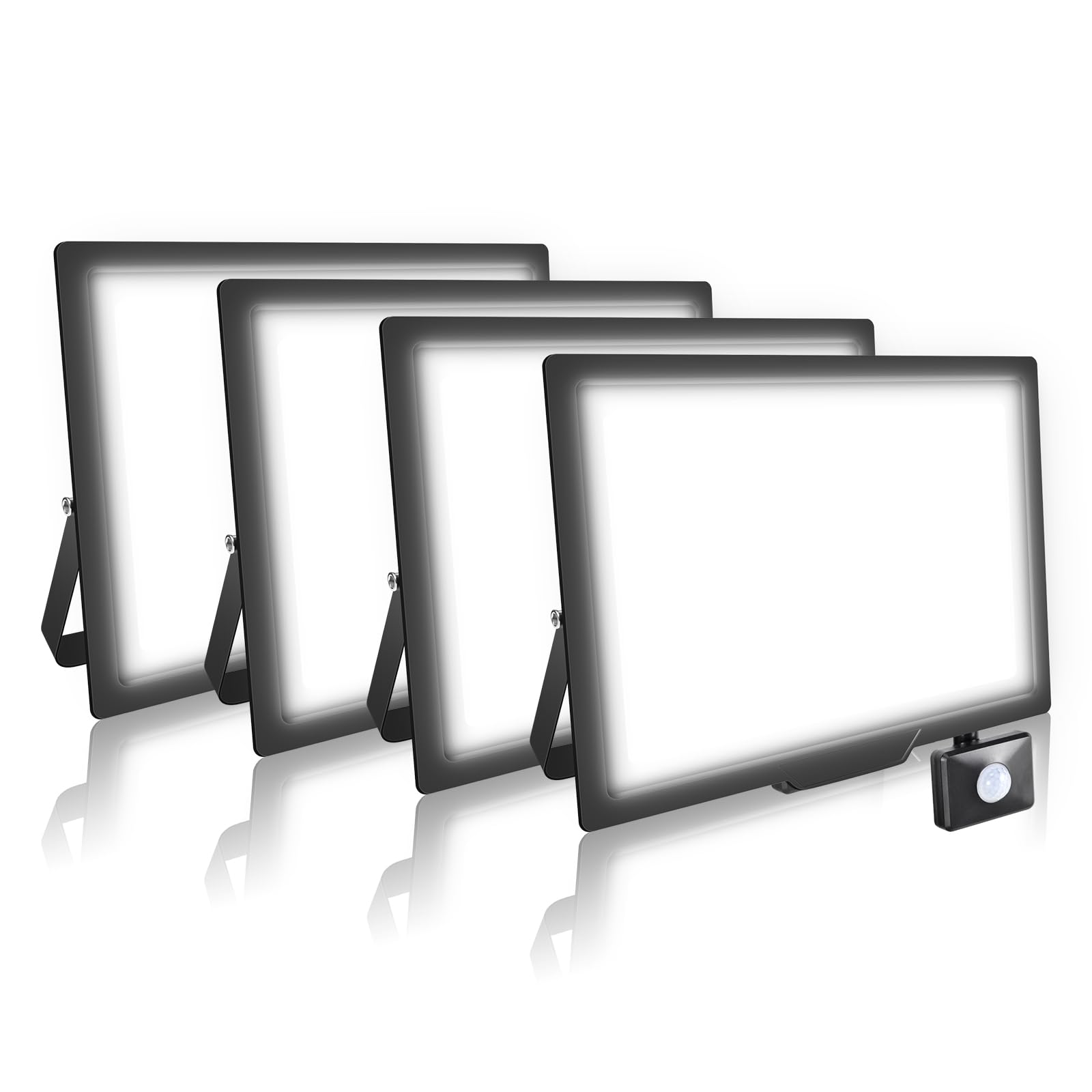 AUXTINGS 4 Piezas 200W Foco LED Exterior con Sensor de Movimiento, IP66 Impermeable Foco Proyector LED Exterior, 6000K Blanco Frío Floodlight para Casa, Garaje, Patio, Terraza,Campo,Jardín,Plaza