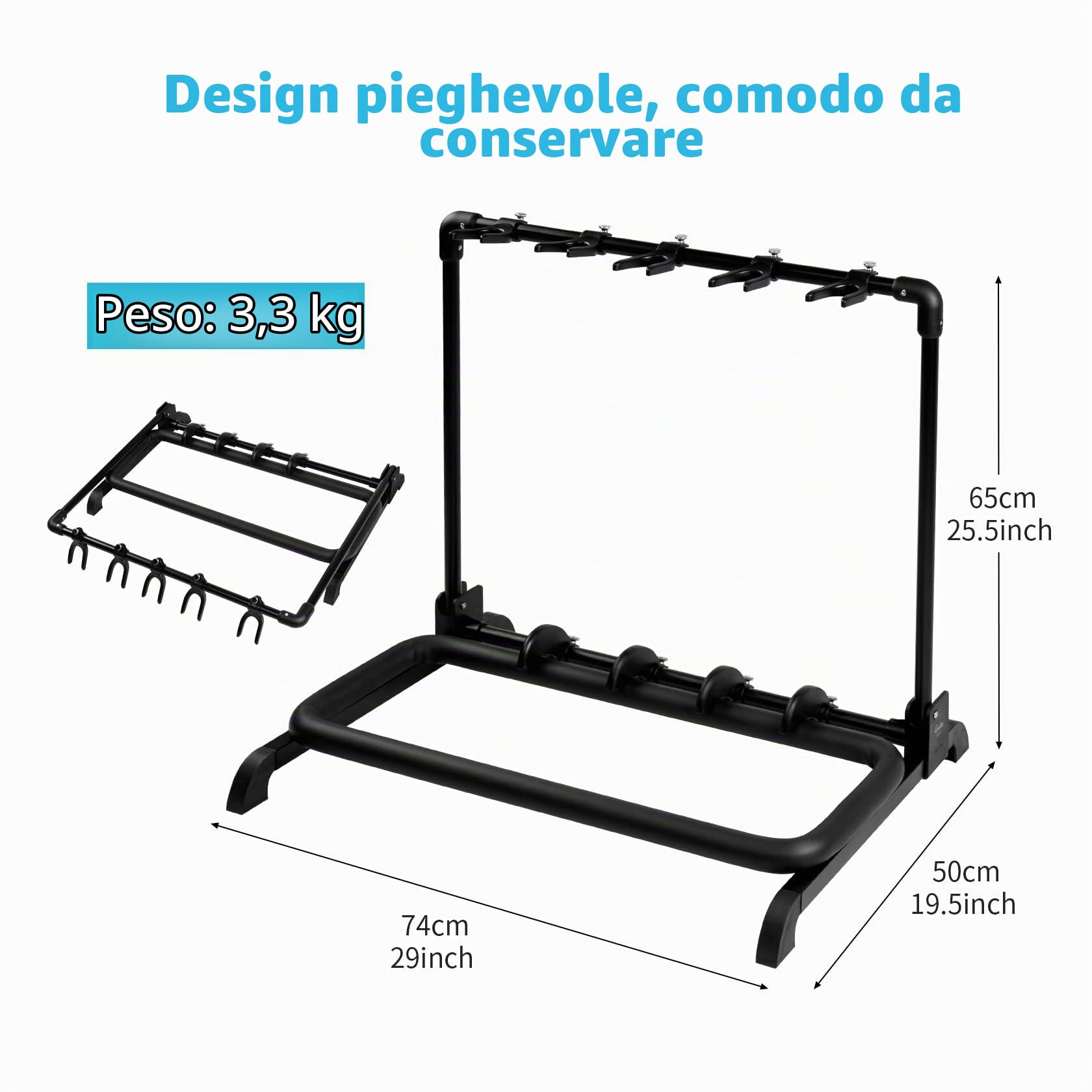 Guitto GGS-07 - Supporto universale pieghevole per chitarra portatile per palco, basso e chitarra acustica, 5 supporti