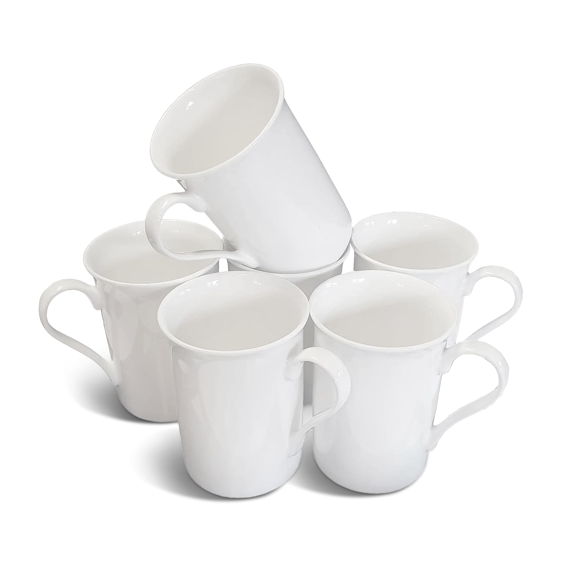 Set of 6 Fine Bone China Mugs Gift Boxed Glossy White Cups