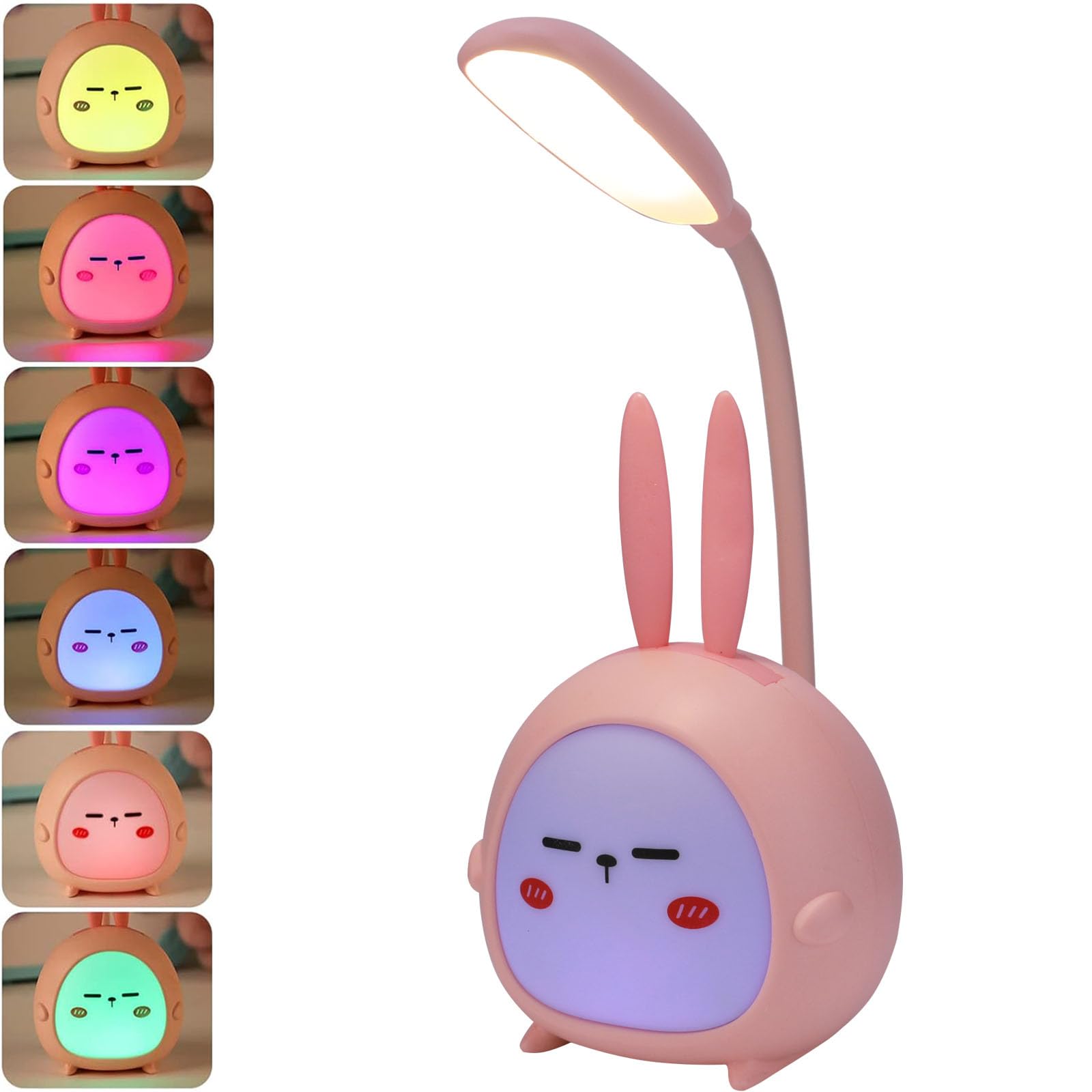 BTBHIHO Lámpara de escritorio LED, lámpara de escritorio inalámbrica, lámpara de escritorio para niños, lámpara de escritorio de dibujos animados lindo 3 modos, recargable por USB, lámpara de noche