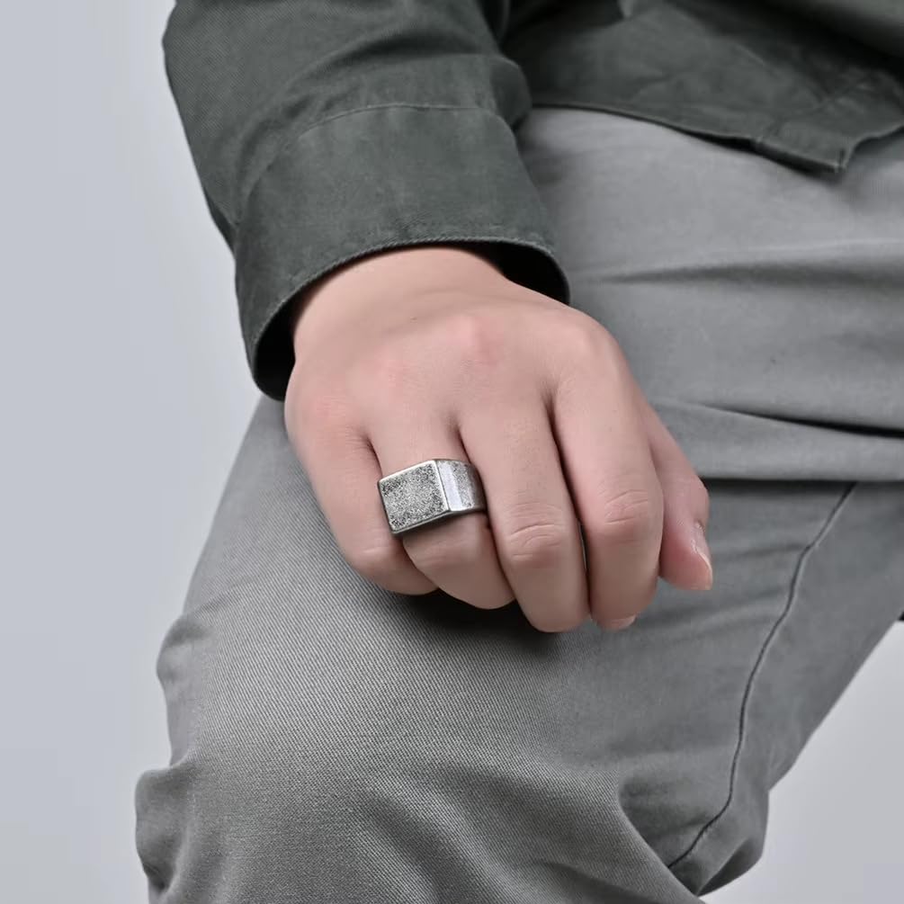 Męski kwadratowy sygnet ze stali nierdzewnej 14 mm płaski top klasyczny męski modny pierścionek