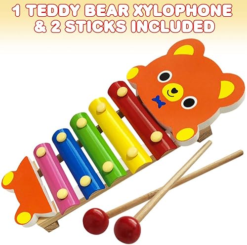 Miniatura 2 de ArtCreativity Xilófono de oso de peluche, 1 unidad, instrumentos musicales divertidos para niños, colorido juguete musical de xilófono con 2
