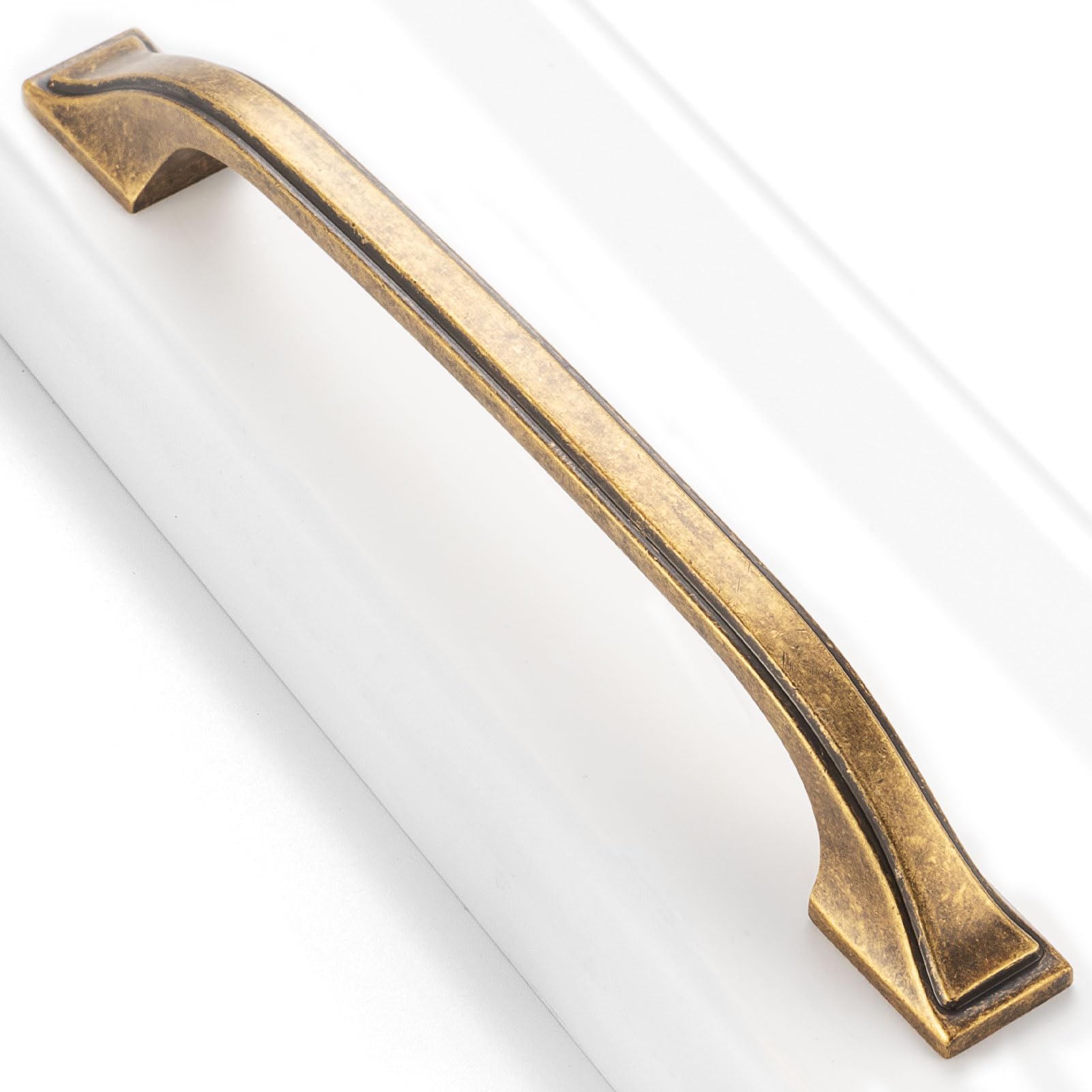 BEROSSA 10 Pack 5 Inch, Antique Brass Drawer Pulls Vintage Brass Kitchen Cabinet Handles, 8222 Footed Arch Brass Hardware for Cabinets Drawers Bedroom Dresser Bathroom Vanity Cupboard