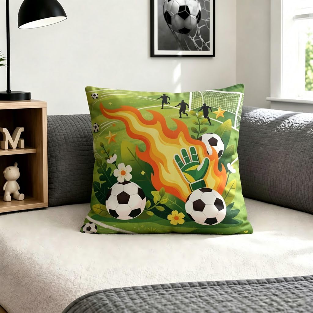 Grass Field Flaming Soccer Throw Pillow Covers Decorative Cushion Covers