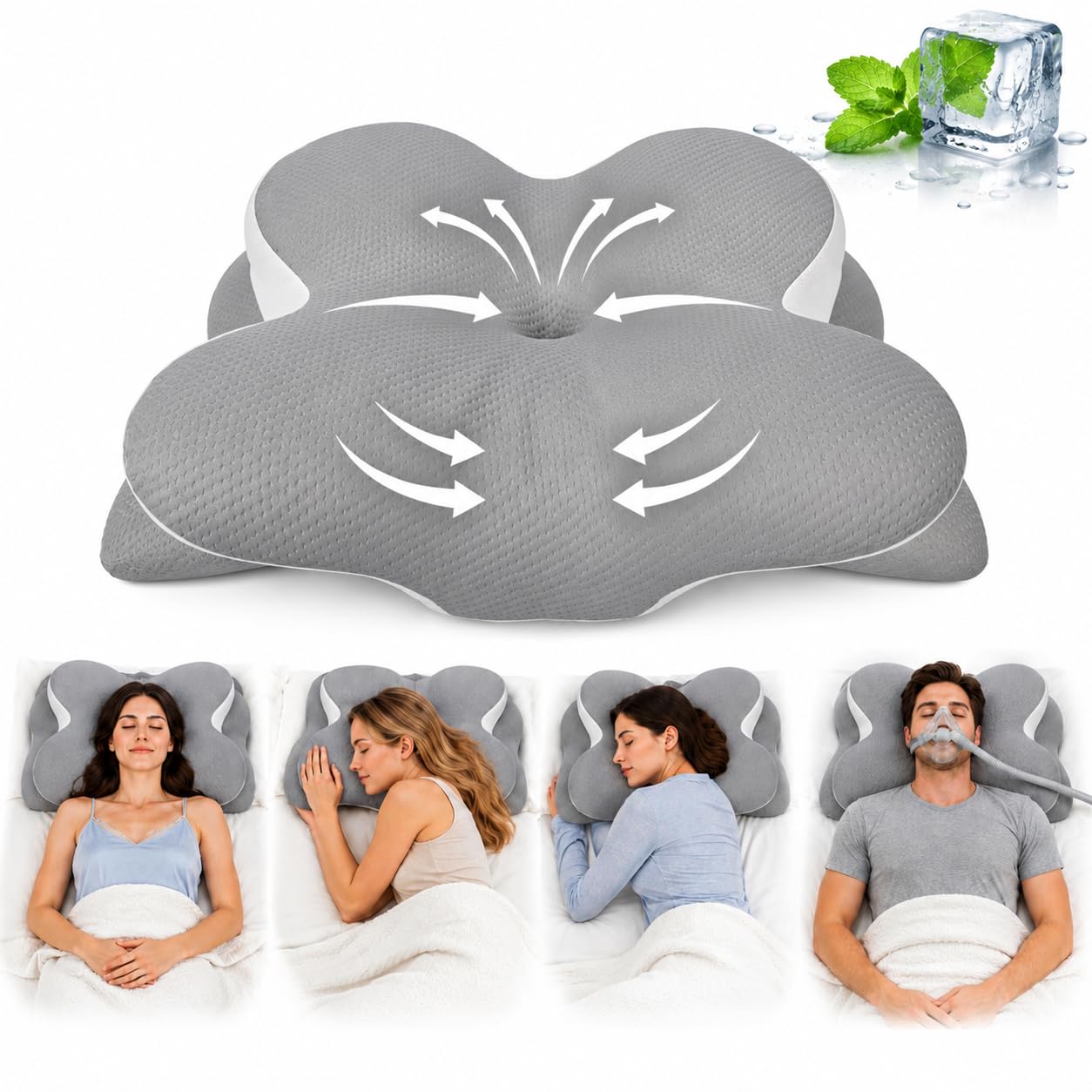 Almohada Cervicales y Cuello – Almohada Antiarrugas -Almohada Ergonómica para Dormir de Lado, Boca Arriba o Boca Abajo- Almohada Antirronquidos-Almohada Ortopédica para Mejor Descanso